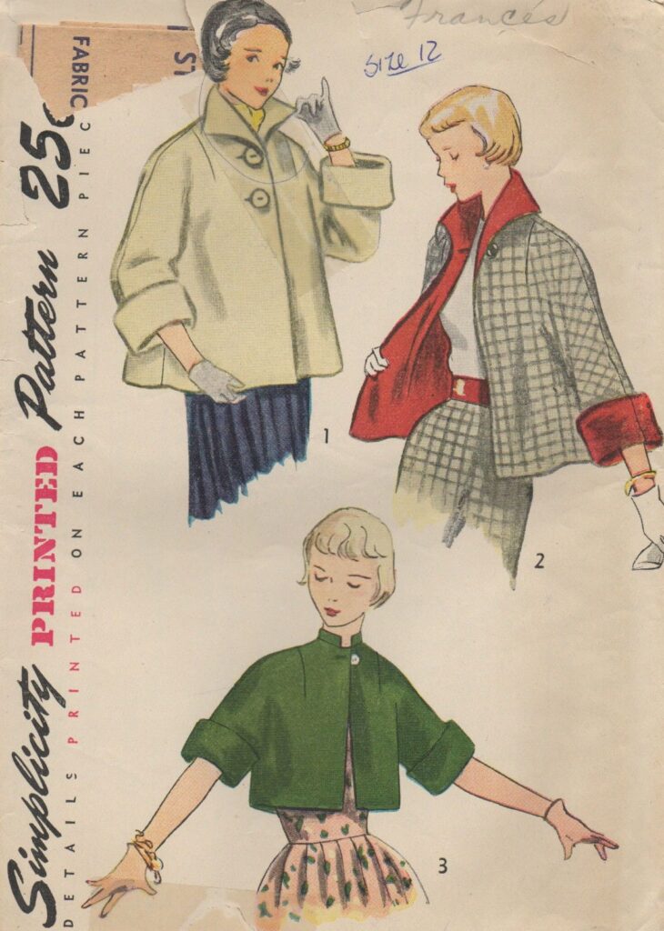 1950 Vintage Schnittmuster B30″ TOPPER JACKET (1294) Einfachheit 3463