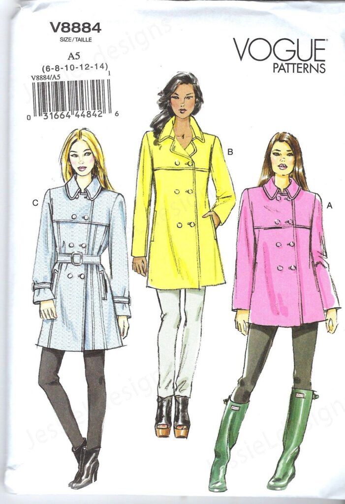 Uncut Vogue Sewing Pattern 8884 Coat, Double Breasted W Belt, Yoke, Two Lengths, Trench Style Light Rain Jacket Size 6-8-10-12-14 14-22 FF – Etsy