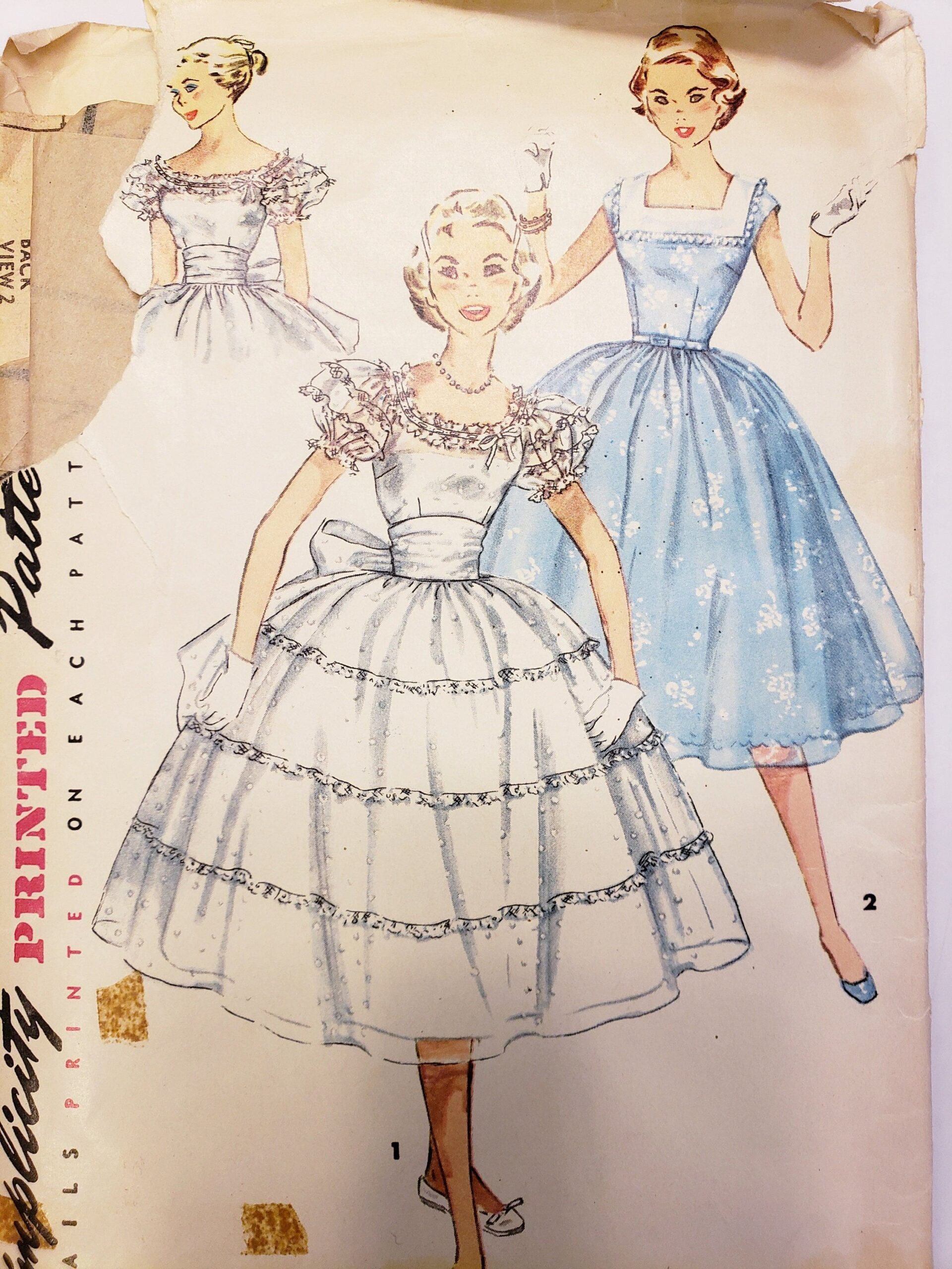 1954 Simplicity Dress With Full Skirt in 2 Styles, off Shoulder Sewing Pattern 1014, Size 14, Bust 32 – Etsy