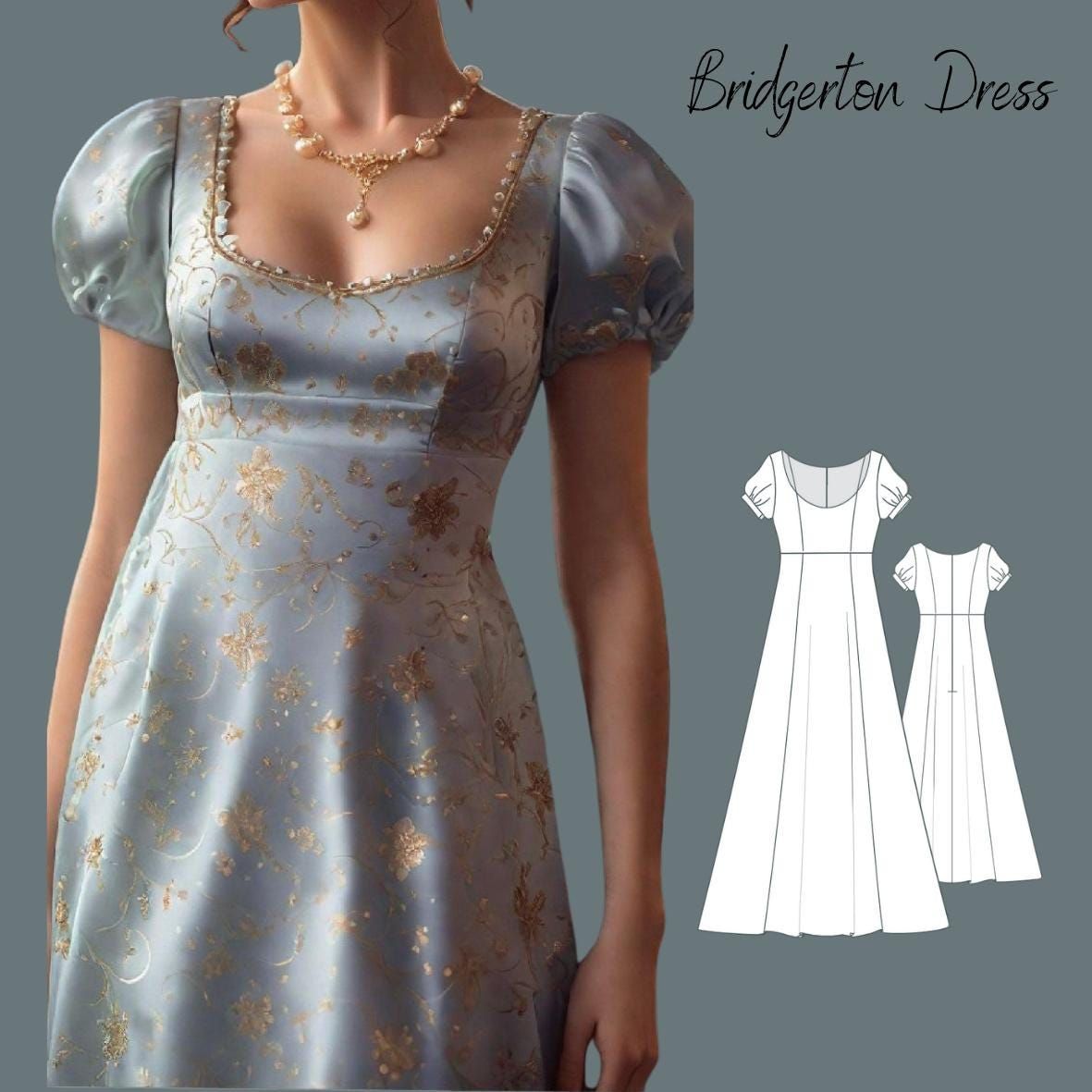 Bridgerton Kleid Schnittmuster: Regency Kleid, XS-4XL (PDF Pattern)