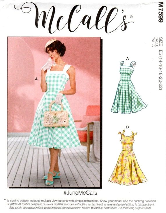 Retro 50’s Style Fitted Bodice, Flared Skirt Sleeveless Dress Pattern Mccall’s 7599 Pattern Choose Size – Etsy