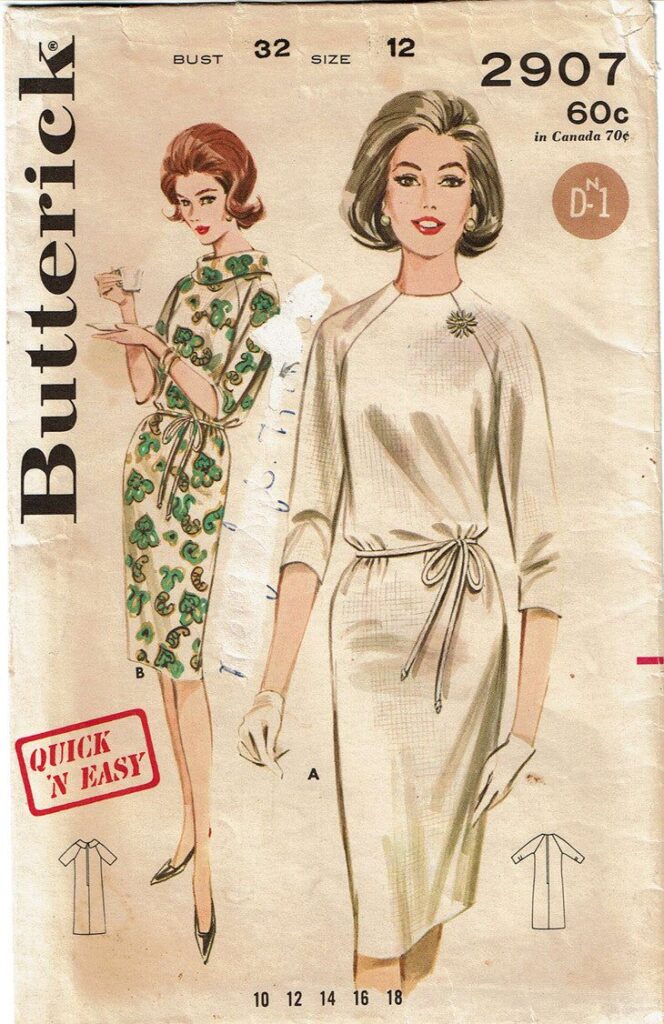 1960s Vintage Butterick Sewing Pattern 2907 Easy Misses Belted Sheath Dress 32B