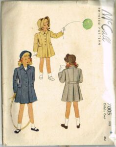 1940s Vintage Toddler Girls Coat 1947 McCall VTG Sewing Pattern 7005 Size 4 23B