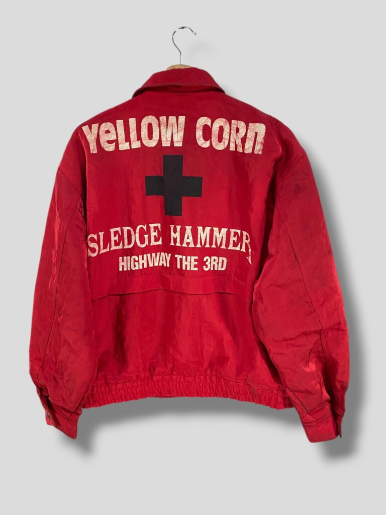 Vintage 90er Jahre Gelbe Maishammer-Bomberjacke Japanische Marke robuste Motorrad-Outfit-Oberbekleidung Reitjacke rot Medium