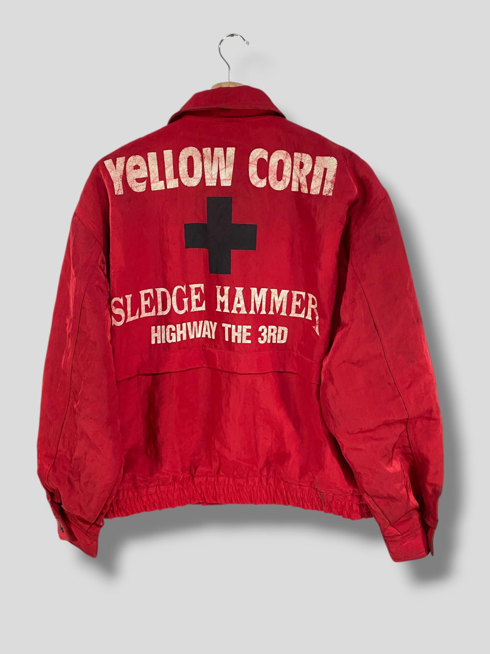 Vintage 90er Jahre Gelbe Maishammer-Bomberjacke Japanische Marke robuste Motorrad-Outfit-Oberbekleidung Reitjacke rot Medium