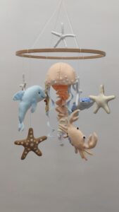 Baby Mobile Neutral. Ocean Mobile. Mobile Felt Jellyfish. Seashell Mobile. Coastal Nursery.