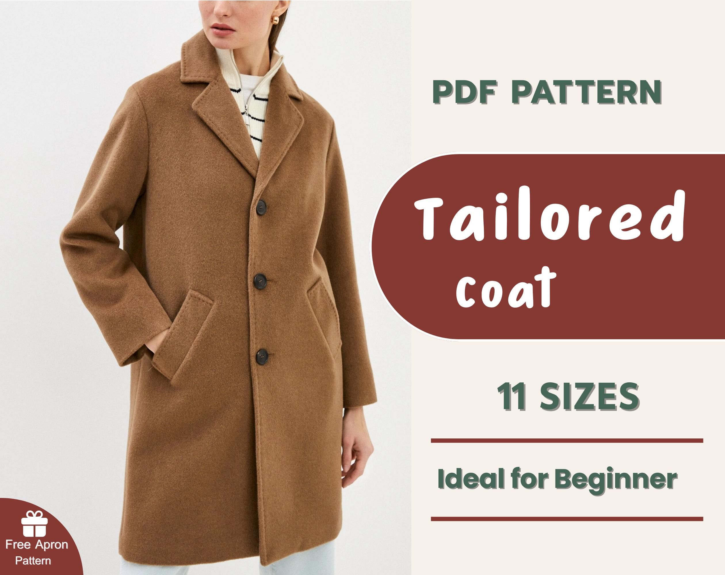 Maßgeschneiderter Mantel Schnittmuster für Anfänger | Damen Klassischer Wintermantel | Langer Wollmantel Muster | Einfacher PDF Download | 11 Größen
