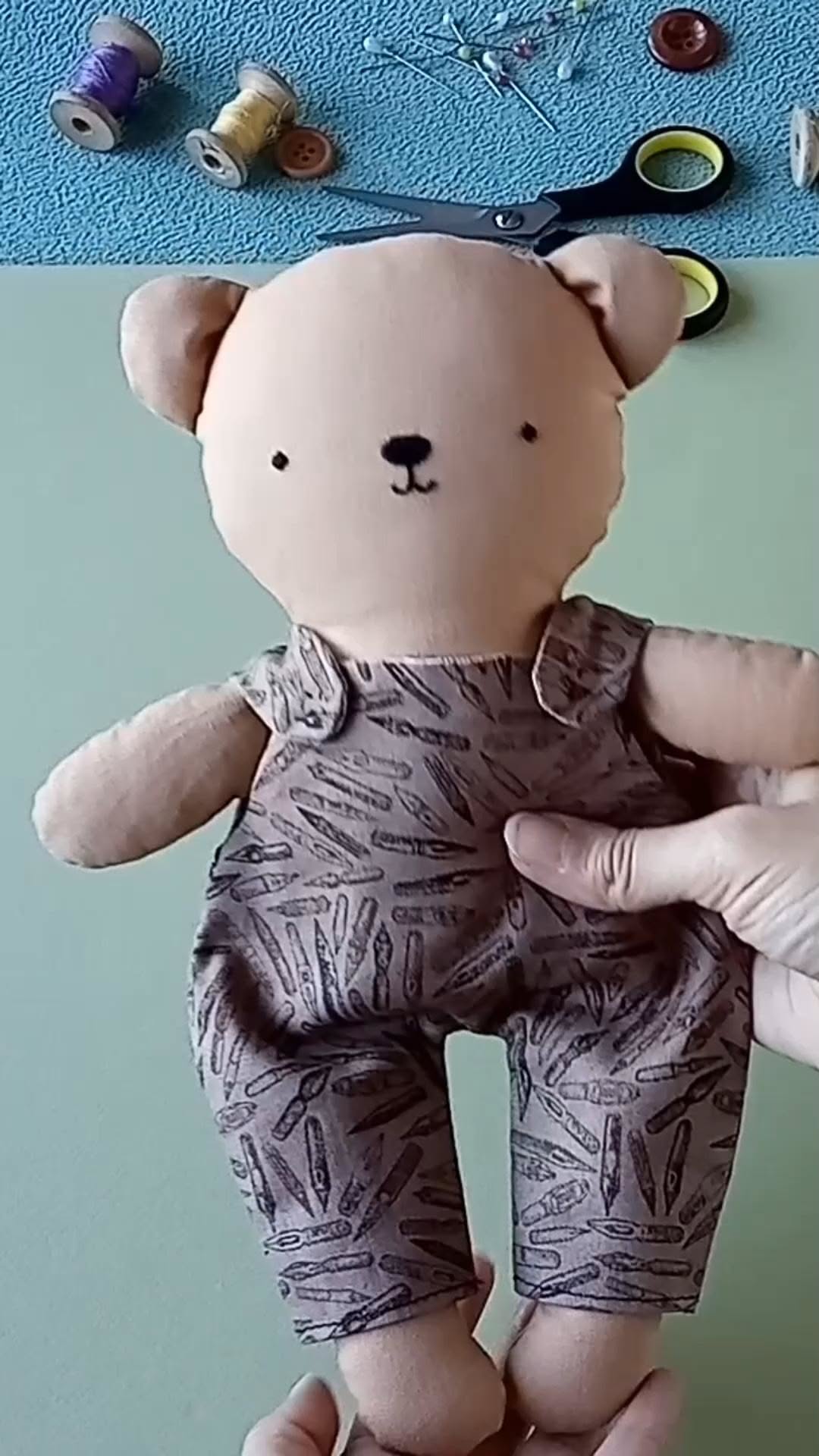 Easy Bear Doll with Overalls Sewing Pattern