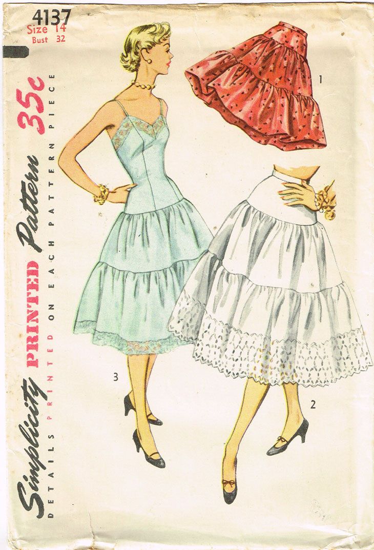 1950s Vintage Simplicity Sewing Pattern 4137 Uncut Misses Slip & Petticoat Sz 14
