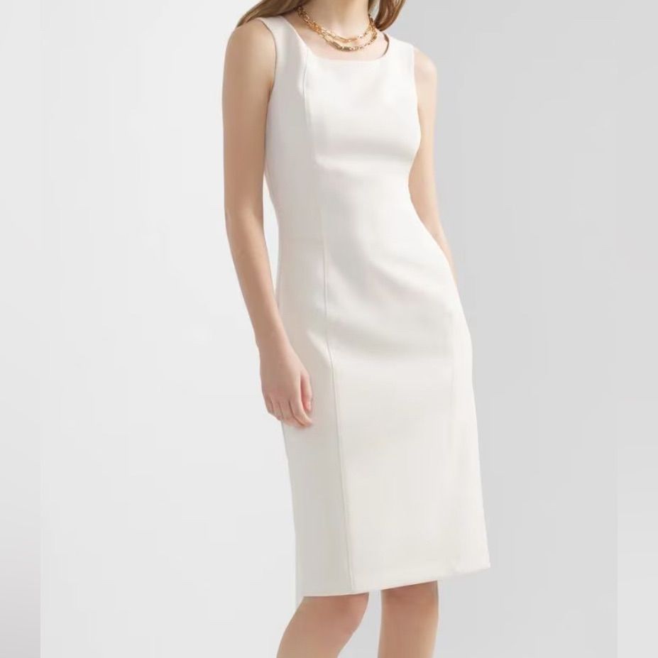 H&M Dresses | H&M Off White Elegant Sleeveless Fitted Sheath Dress Lined | Color: White | Size: 6