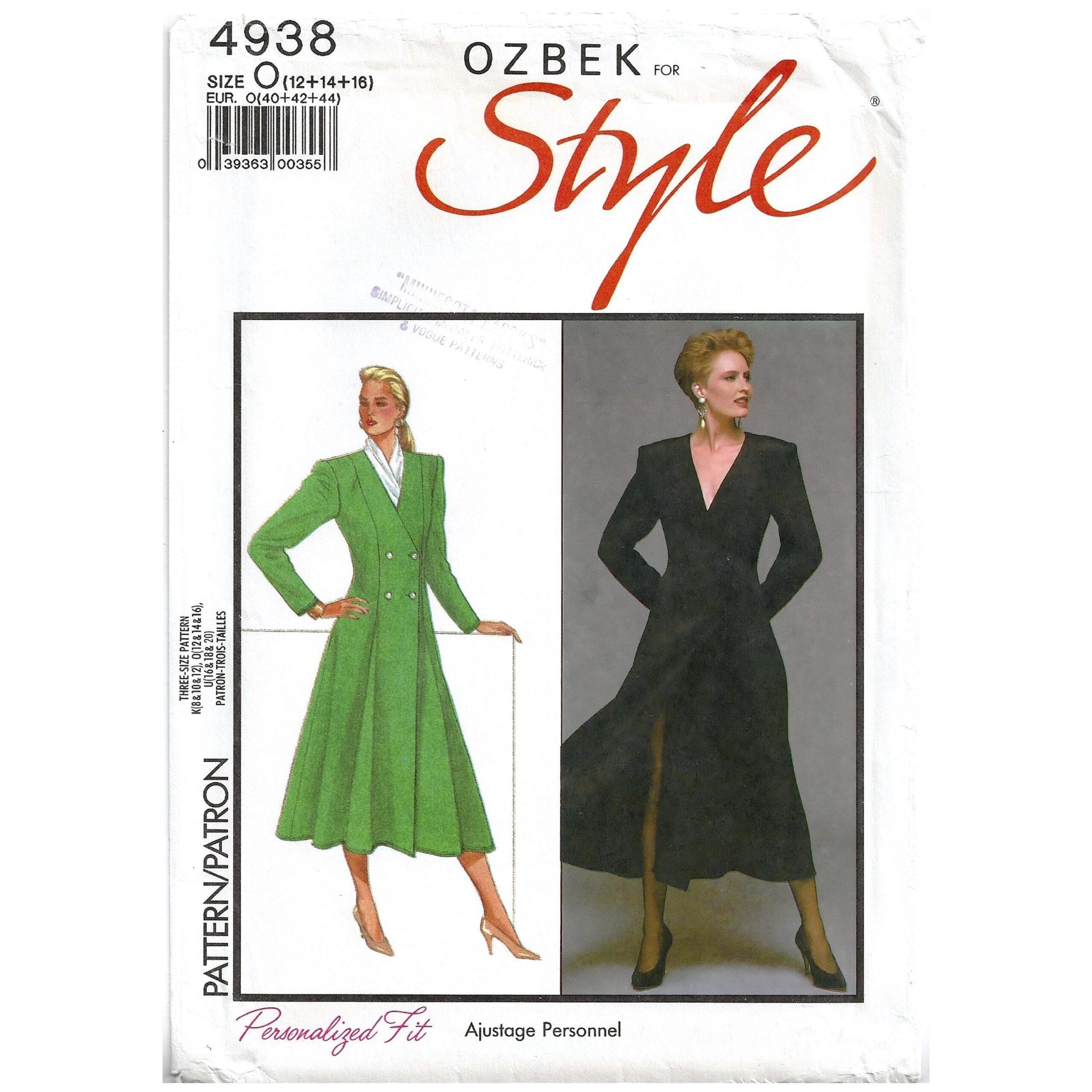 Style 4938 Sewing Pattern Misses Vintage 80s Unlined Coat-dress by Rifat Ozbek Sz 12-16 Uncut – Etsy