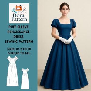 Puffärmel Renaissance Kleid Schnittmuster Maxi Regency XS-4XL (PDF-Muster)