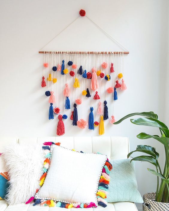 diy pom pom tassel wall hanging