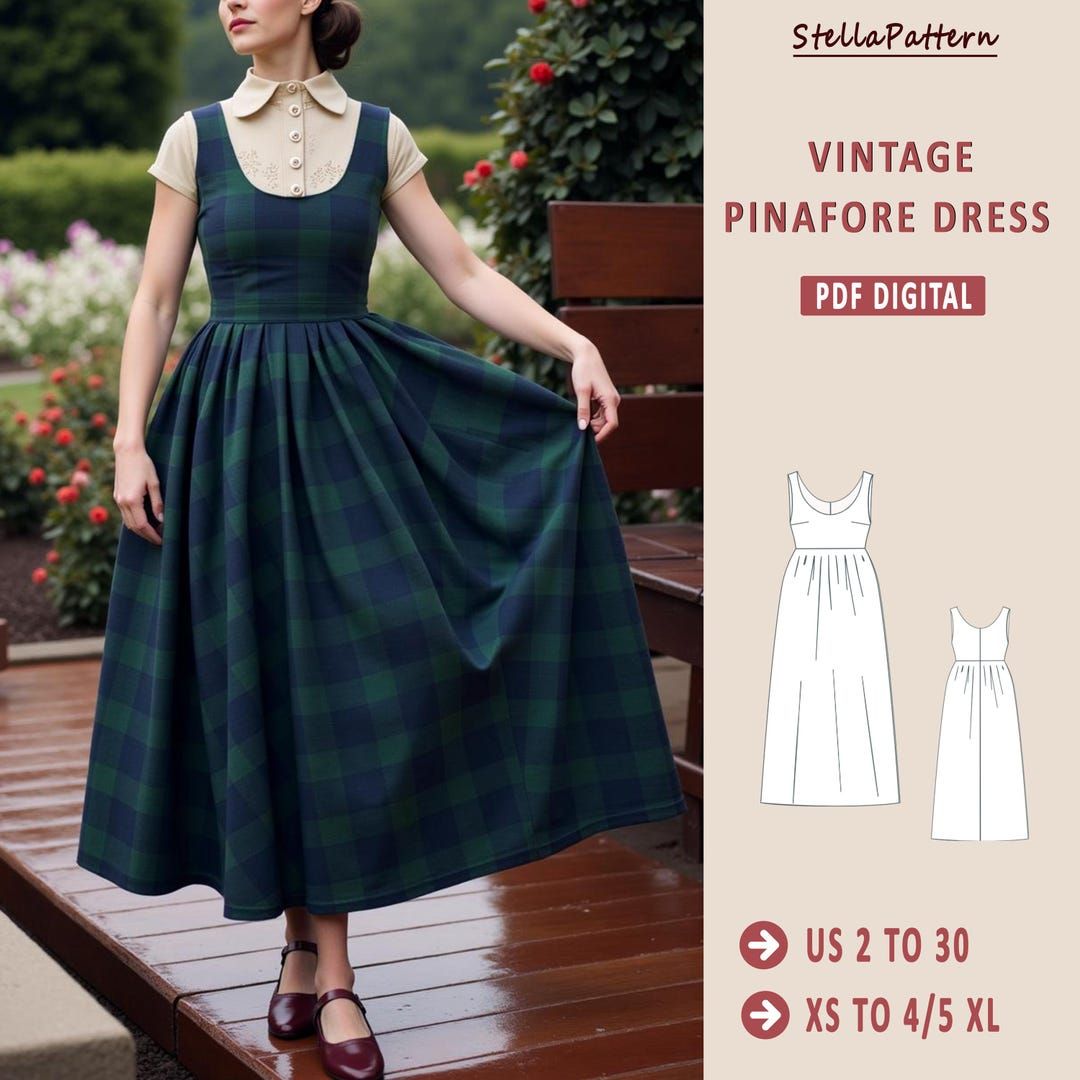 Vintage Scoop Neck Pinafore Dress Sewing Pattern (PDF Pattern) – Etsy