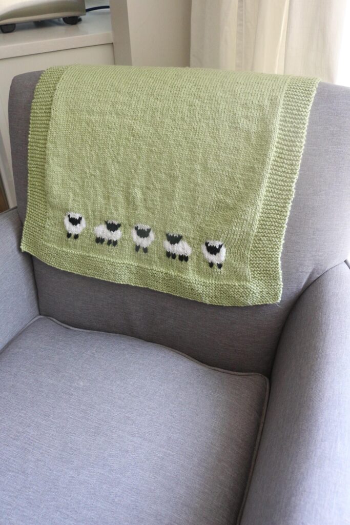 Lamb Motif Baby Blanket PDF Pattern, Colorwork Knitting with Embroidery, Farm Animal Nursery Decor, Gender Neutral Baby Shower Handmade Gift