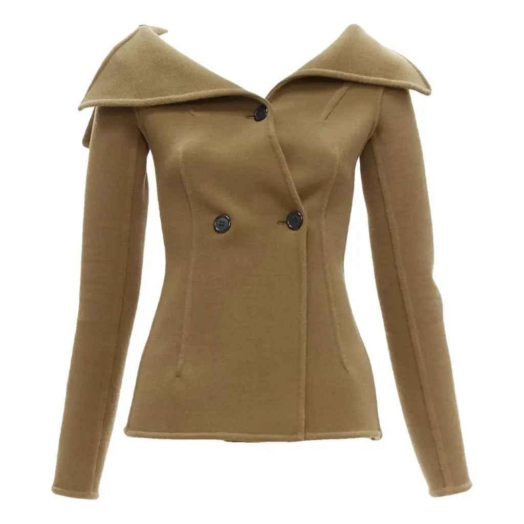 Celine Brown Virgin Wool Foldover Collar Jacket Size 34 FR