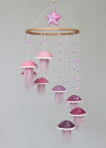 Lilac baby mobile with jellyfish – Mobile baby ocean – Nursery mobile girl – Crib mobile nautical