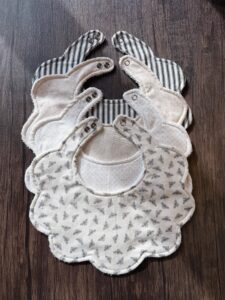 Handmade Classic Neutral Scalloped Cotton Baby Bibs – White & Natural Tones, Set of 4