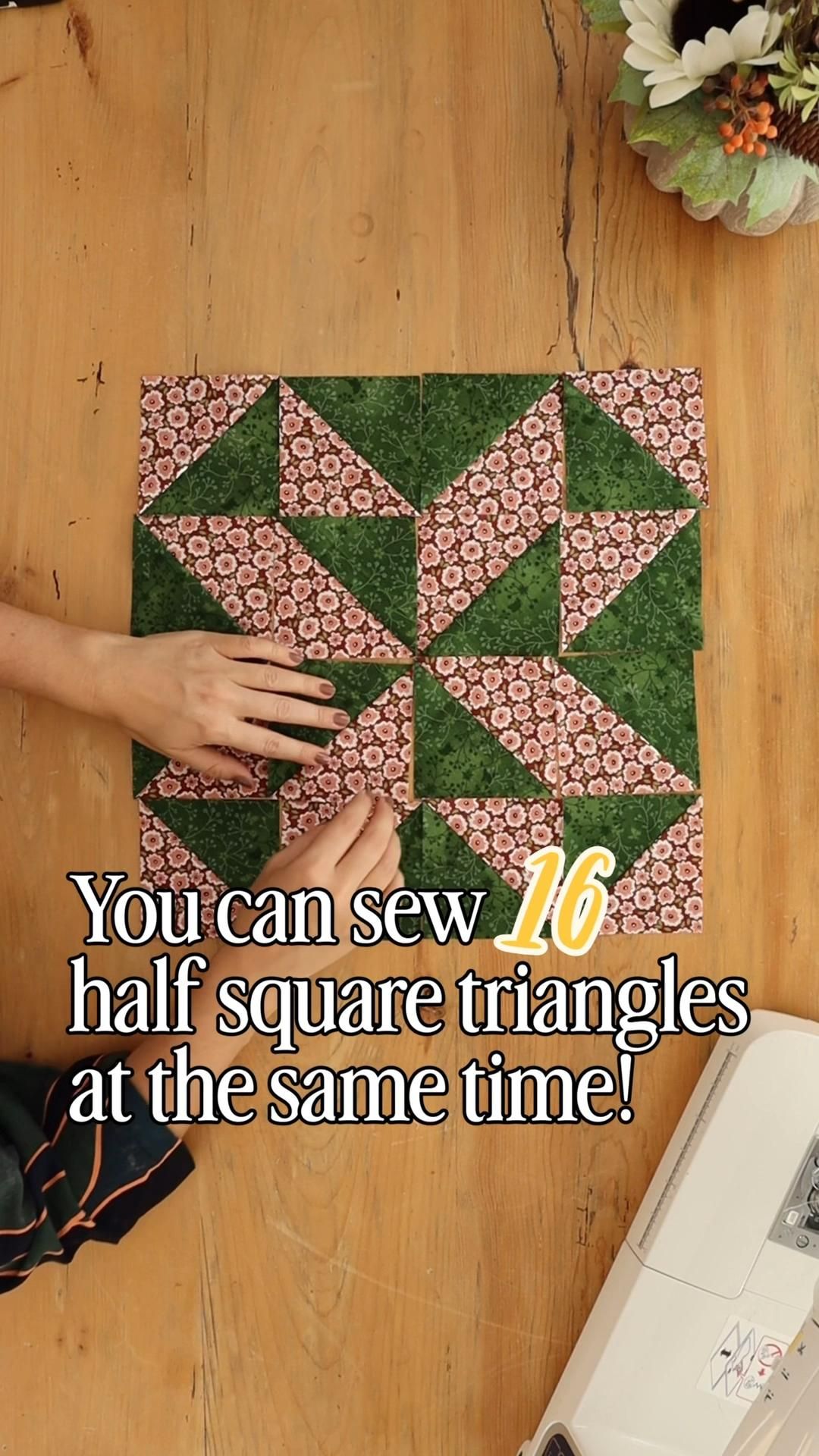 How to sew 16 half square triangles at one time! A fun sewing hack for you to try 🪡