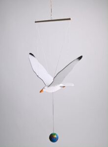 Hanging Wooden Seagull / Wooden Decoration / Wooden Bird Mobile / Flying Mobile