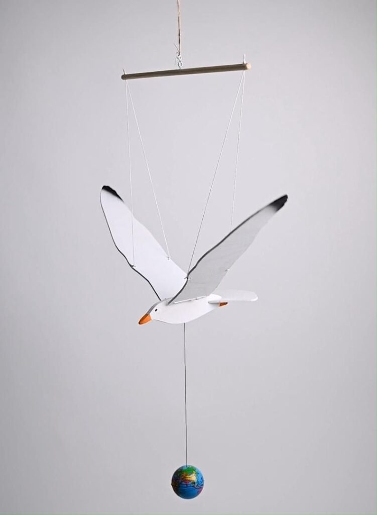 Hanging Wooden Seagull / Wooden Decoration / Wooden Bird Mobile / Flying Mobile