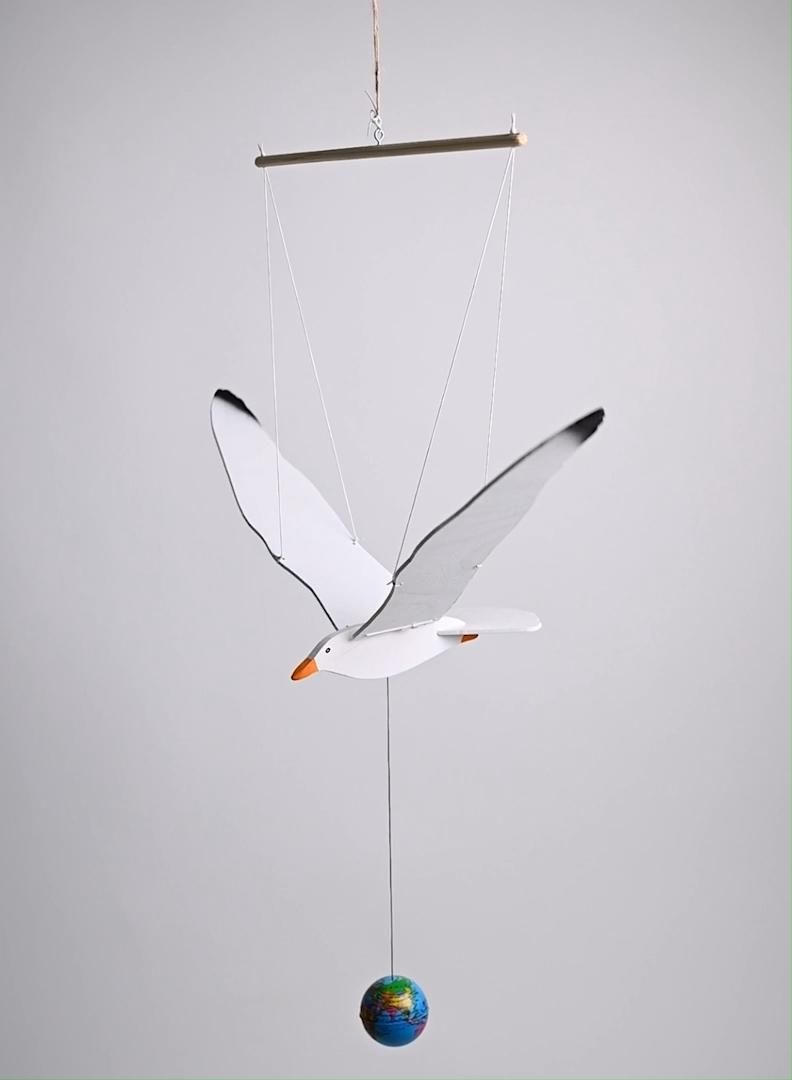 Hanging Wooden Seagull / Wooden Decoration / Wooden Bird Mobile / Flying Mobile