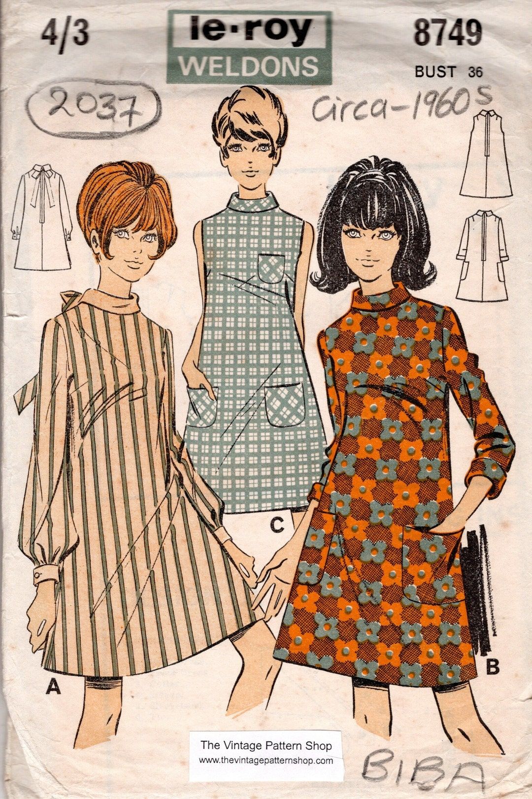 1960s Vintage Sewing Pattern B36in DRESS (2037) by Le Roy Weldons 8749 Barbara Hulanicki (biba) – Etsy UK