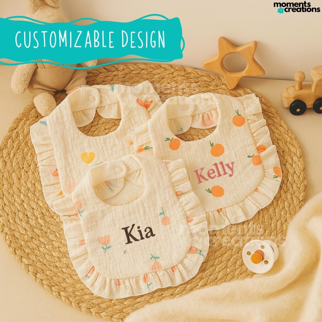 Personalized Lace Baby Bib: Embroidered Cotton Ruffled Bib