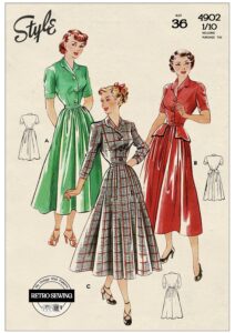 1940er Jahre Hemdkleid mit oder ohne Schößchen PDF Schnittmuster Büste 36