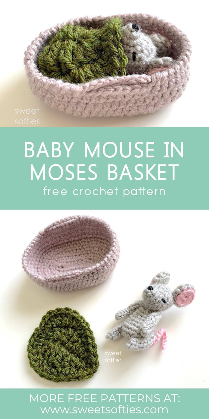 Sweet Softies: Baby Mouse in Moses Basket · Free Crochet Pattern