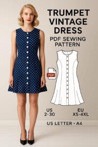 Vintage Button Front Dress Sewing Pattern: Flared Skirt (PDF Digital Download) – Etsy