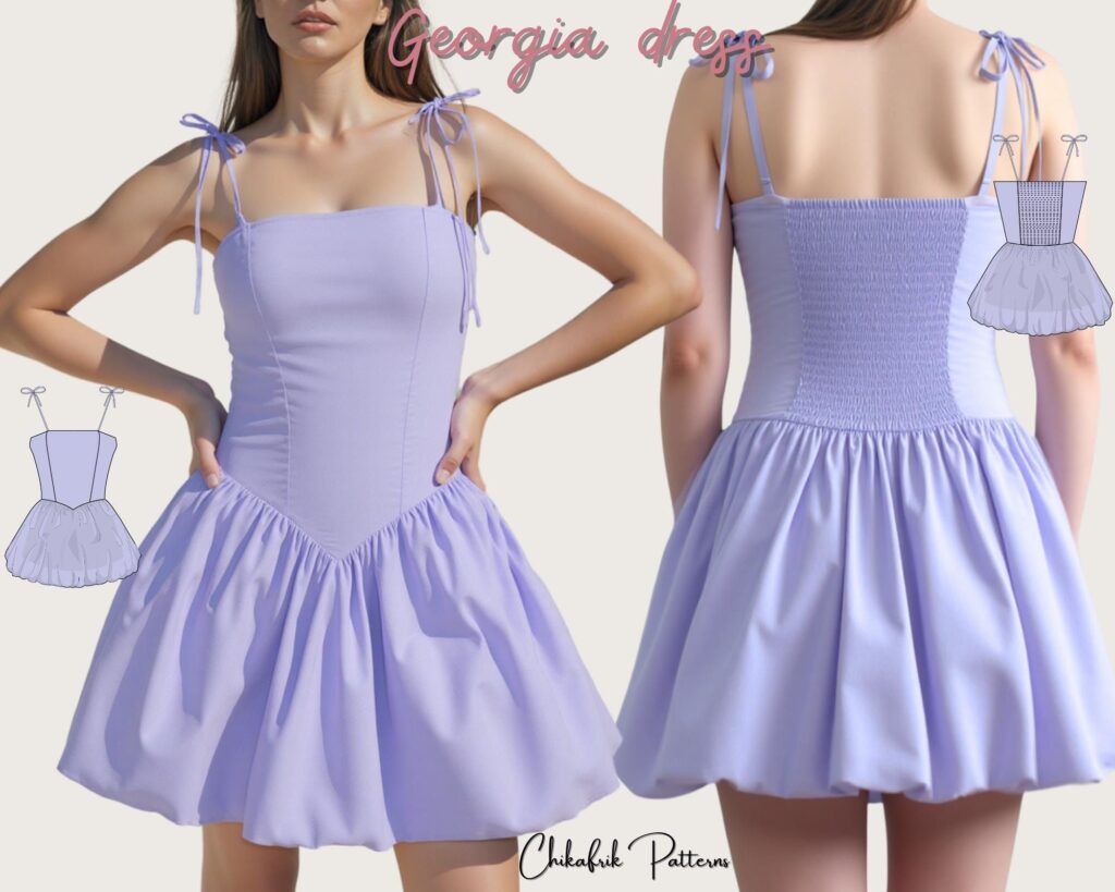 Spaghetti-Träger Bubble-Kleid Schnittmuster: Damen-Grössen 00-26 (PDF Download)