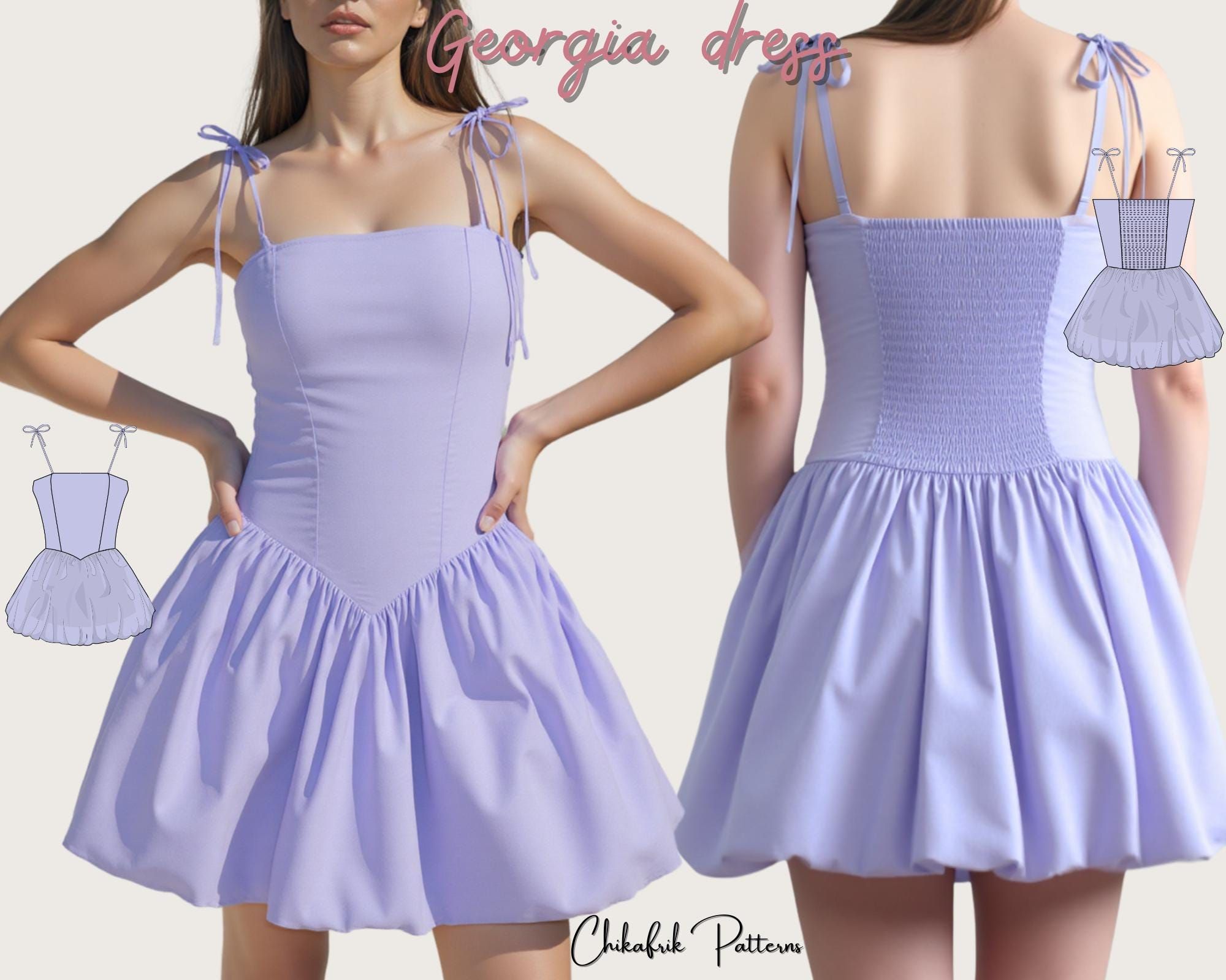 Spaghetti-Träger Bubble-Kleid Schnittmuster: Damen-Grössen 00-26 (PDF Download)