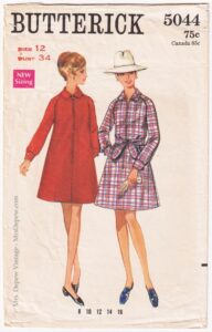 1960s Vintage Sewing Pattern Zipper Front Coat Dress Butterick 5044 34″ Bust