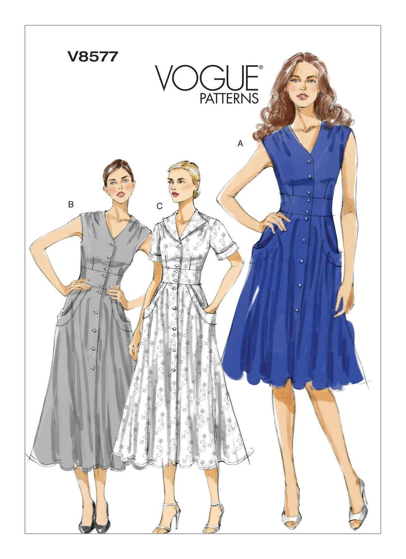 Vogue Sewing Pattern for Womens Dress, Shirt Dress Pattern, Button Front Dress, Vogue 8577, Size 8-14 and 16-22, Uncut and Factory Folded – Etsy