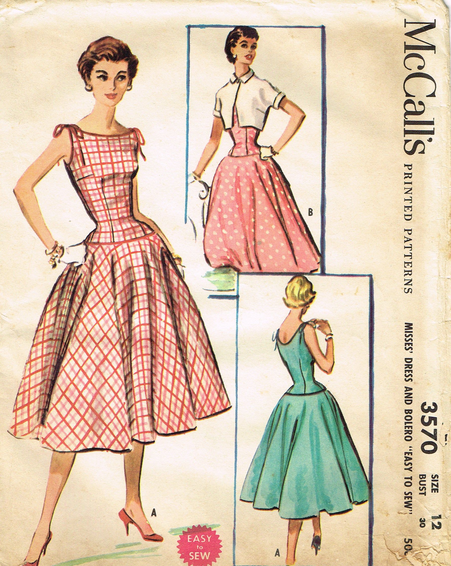 McCalls 3570: 1950s Stunning Misses Sun Dress Sz 30 B Vintage Sewing Pattern