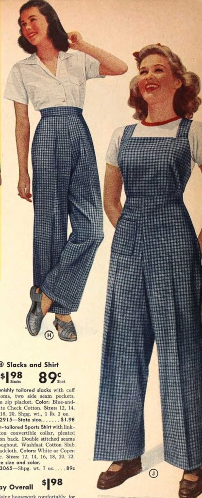 1940s Pants History- Trousers, Overalls, Jeans, Sailor, Siren Suits