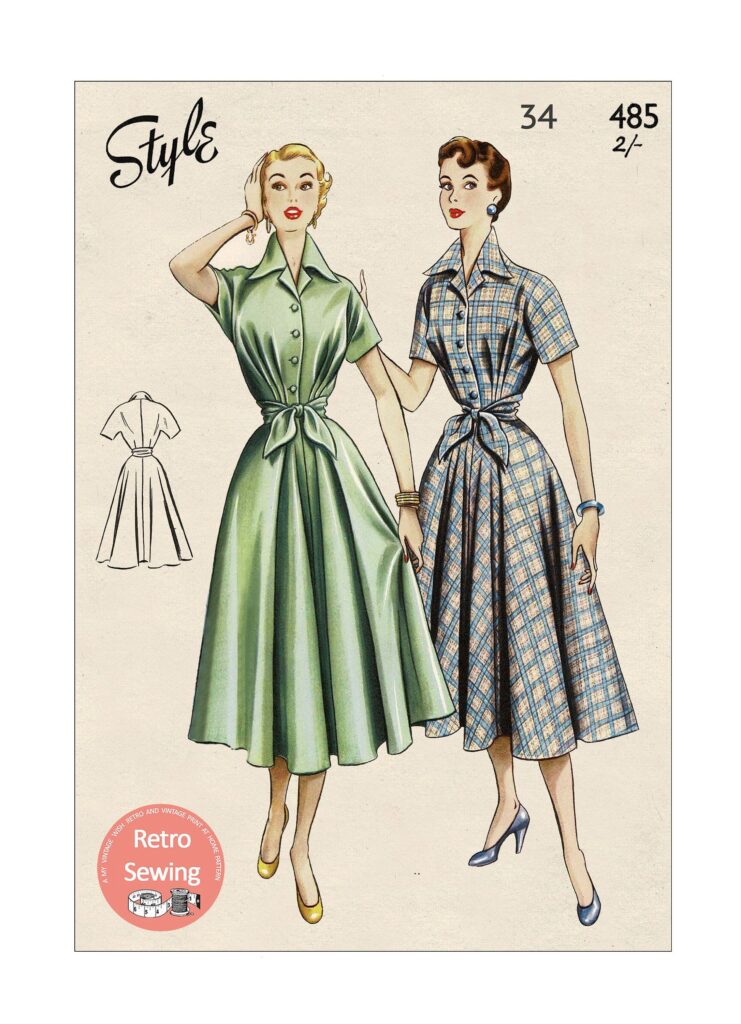 1950s Rockabilly Style Shirt Dress PDF Print at Home Sewing Pattern Bust 34