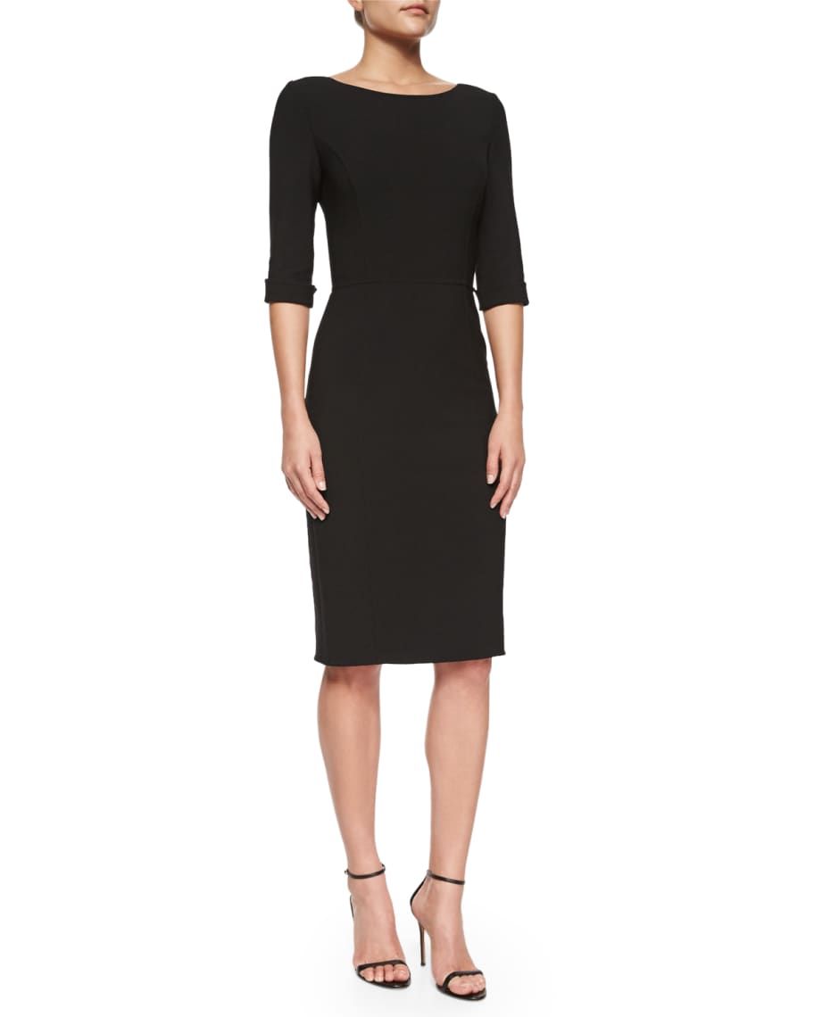 Princess-Seamed Rolled-Cuff Sheath Dress