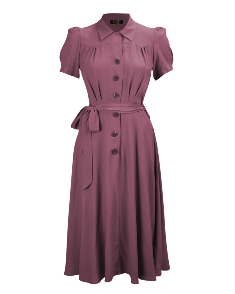 1940s Shirt-waister Dress – Plum – UK 22