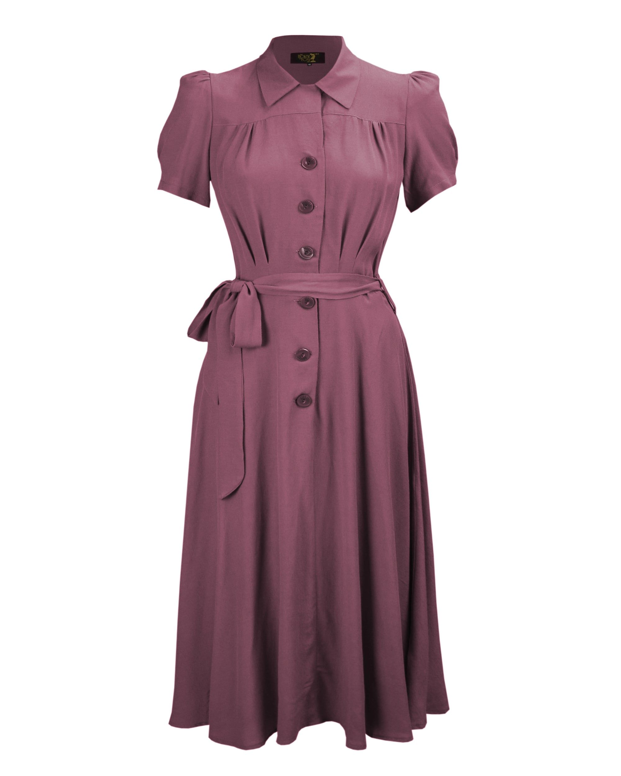 1940s Shirt-waister Dress – Plum – UK 22