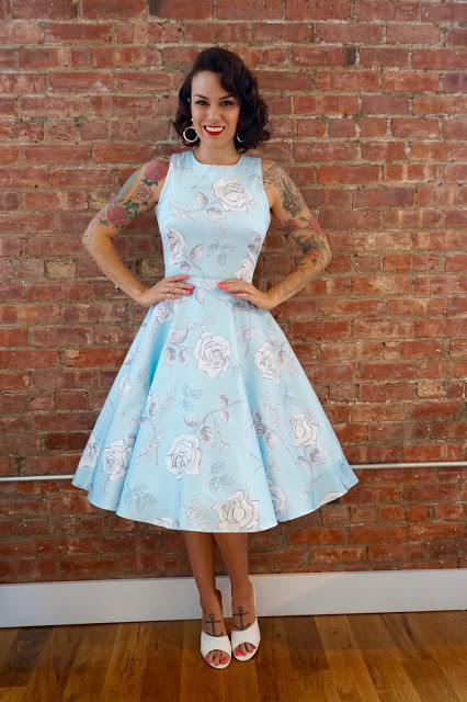 Blue Sketch Roses Dress