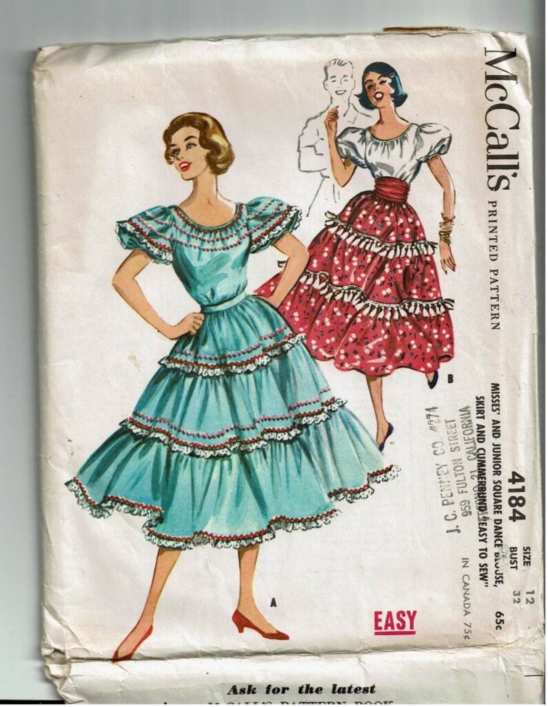 1950s Square Dance Flared Skirt, Blouse & Cummerbund Vintage Sewing Pattern Size 12 Bust 32 McCall’s 4184 Easy to Sew