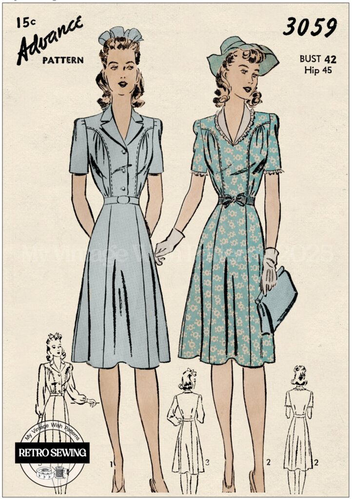 “Authentisches 1940s Teekleid PDF Schnittmuster – Wartime 1942 Design – B�ste