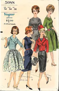 Vogue 5088, Vintage 1960 Sewing Pattern, Misses Dress W/scoop Neck, Sleeve Options, Slim Straight Skirt or Full Skirt, Bust 34, Cut Complete – Etsy