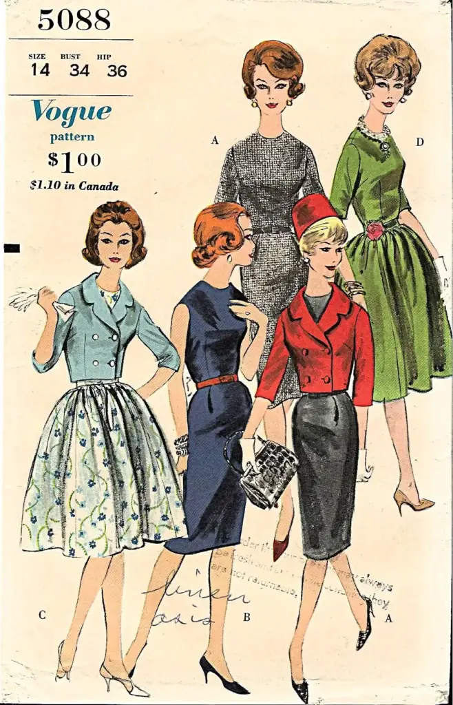 Vogue 5088, Vintage 1960 Sewing Pattern, Misses Dress W/scoop Neck, Sleeve Options, Slim Straight Skirt or Full Skirt, Bust 34, Cut Complete – Etsy