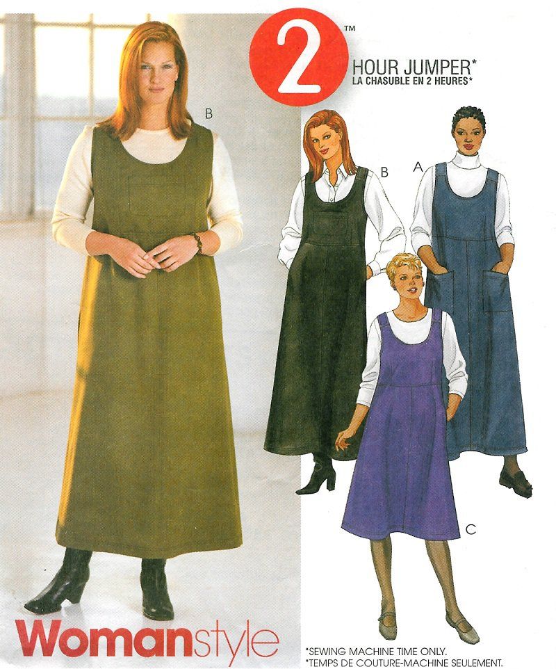 Easy Jumper Dress Sewing Pattern Plus 18W-24W Scoop Neck Knee Ankle Length 2878