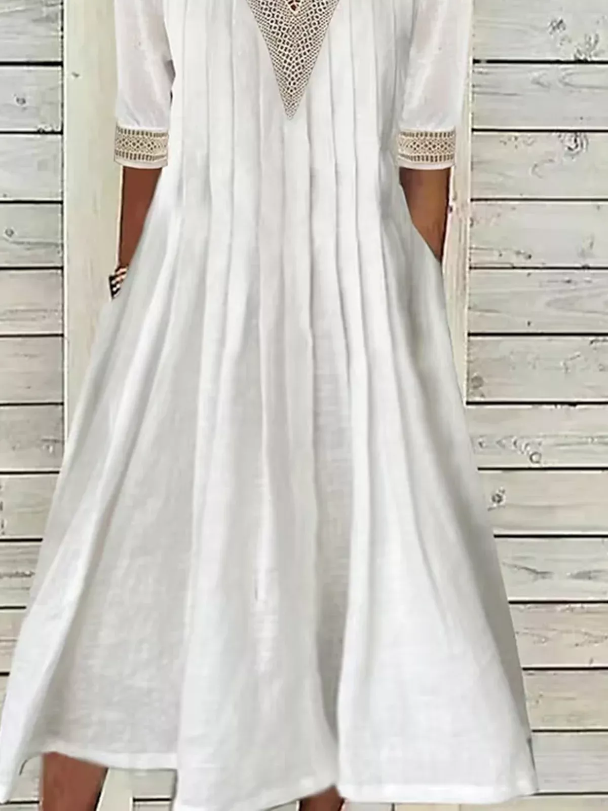 Lace Cotton And Linen Casual Plain Dress
