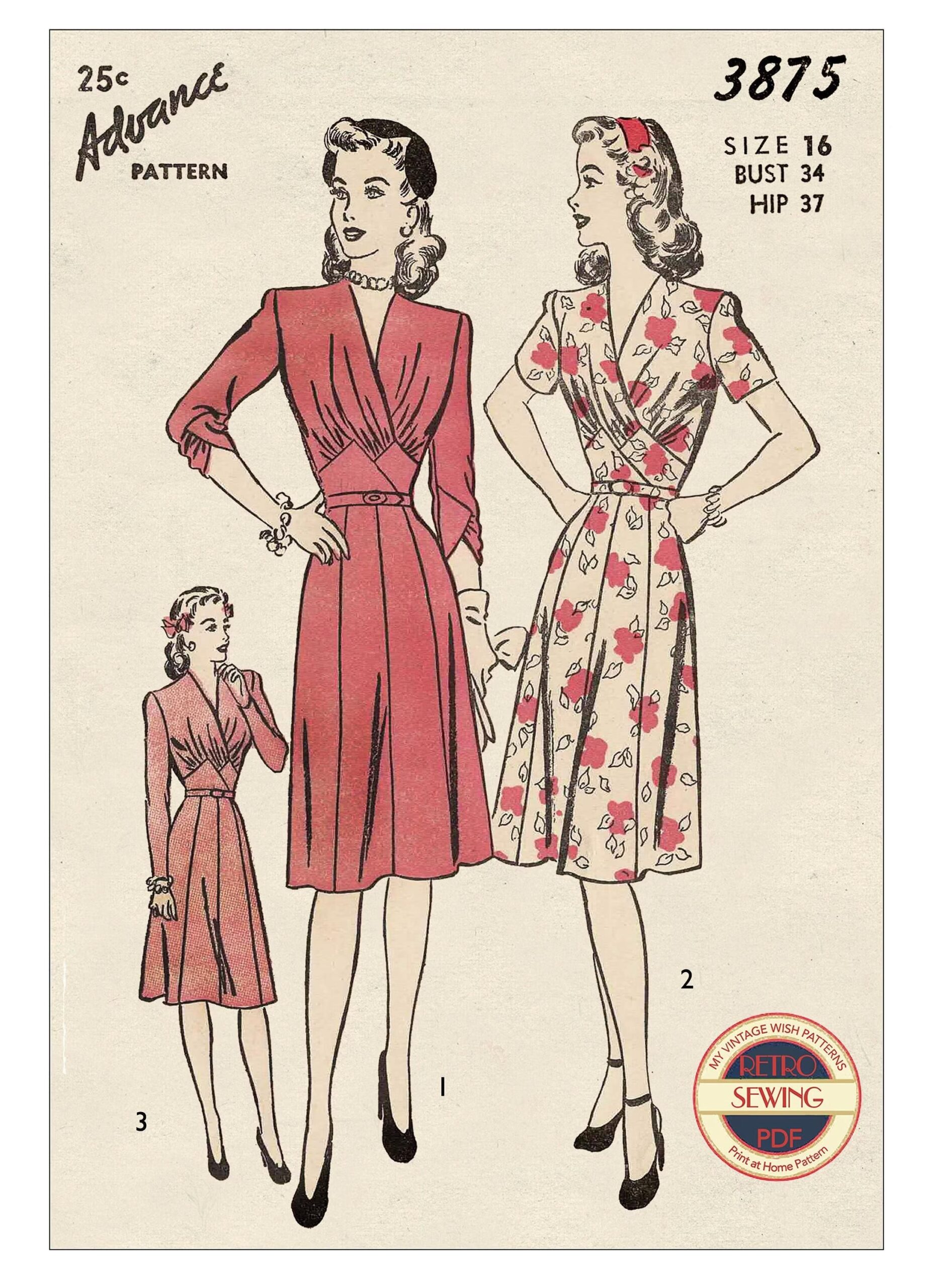 1940s Pretty Tea Dress PDF Print at Home Sewing Pattern Bust 34 – Etsy