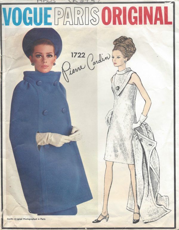 1960s Vintage VOGUE Sewing Pattern B34″ CAPE & DRESS (1054R) By ‘Pierre Cardin’ – The Vintage Pattern Shop